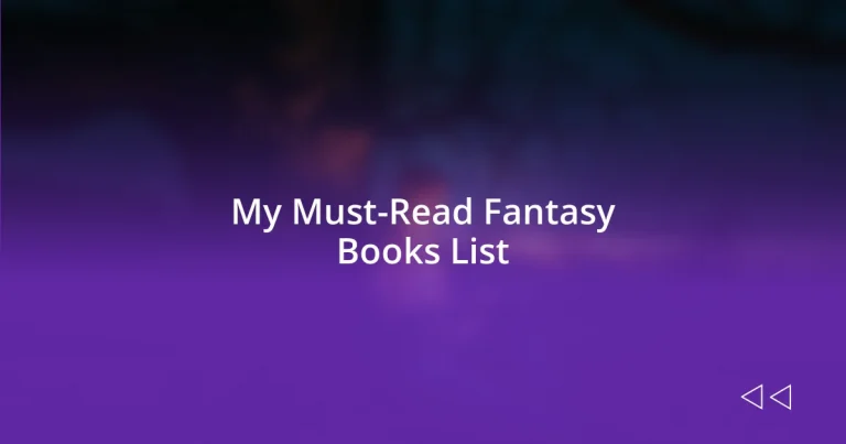 My Must-Read Fantasy Books List